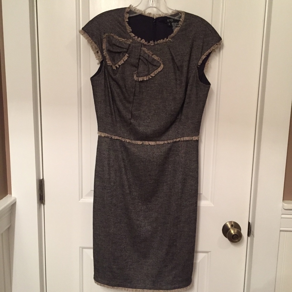 ETCETERA DRESS SHEATH SLEEVELESS GRAY BOW FRINGE Size 4